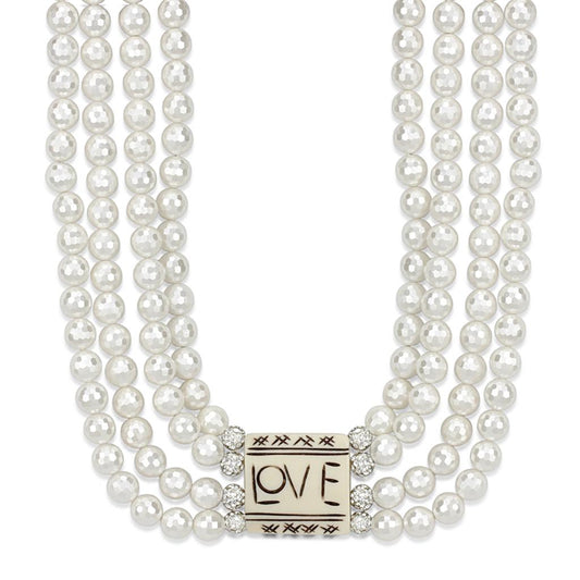 LO3820 - Antique Silver White Metal Necklace with Synthetic Glass Bead in White-0