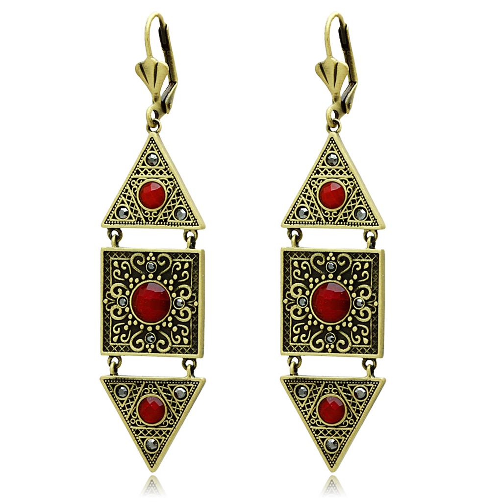 LO3851 - Antique Copper Brass Earrings with Synthetic Synthetic Glass in Siam Alamode
