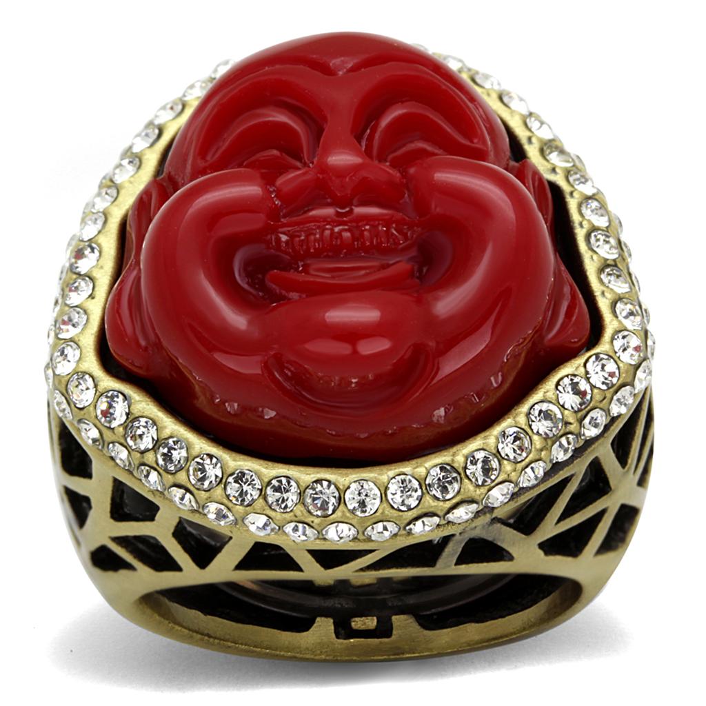 LO3883 - Antique Copper Brass Ring with Synthetic Synthetic Stone in Siam-0