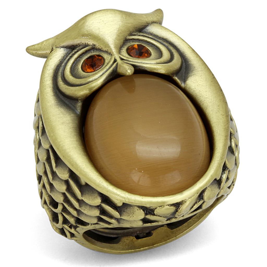 LO3888 - Antique Copper Brass Ring with Synthetic Cat Eye in Brown Alamode