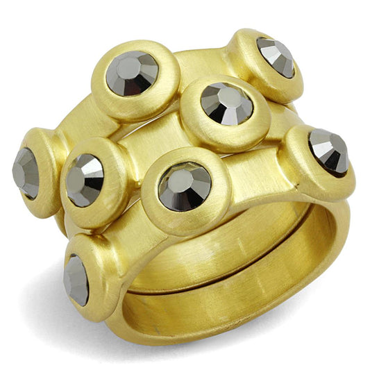 LO3917 - Gold & Brush Brass Ring with Top Grade Crystal  in Hematite-0