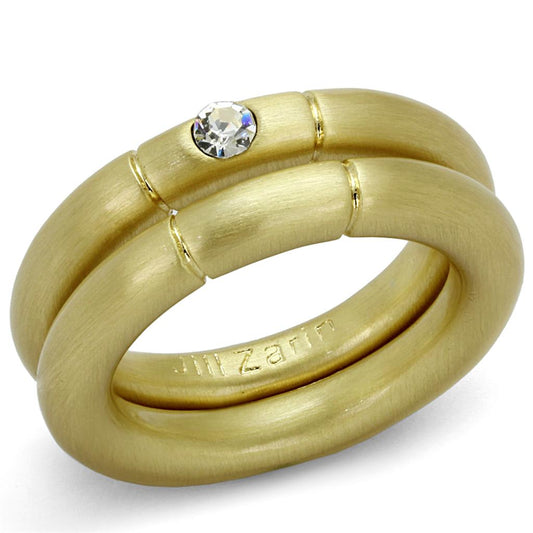 LO3918 - Gold & Brush Brass Ring with Top Grade Crystal  in Clear-0