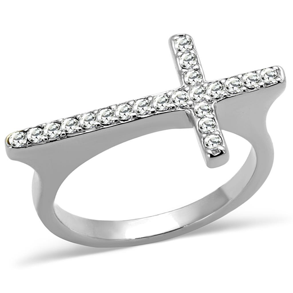 LO3976 - Rhodium Brass Ring with Top Grade Crystal  in Clear Alamode