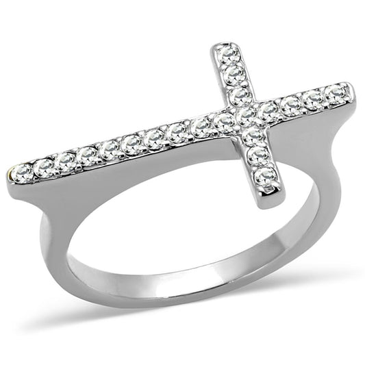 LO3976 - Rhodium Brass Ring with Top Grade Crystal  in Clear Alamode