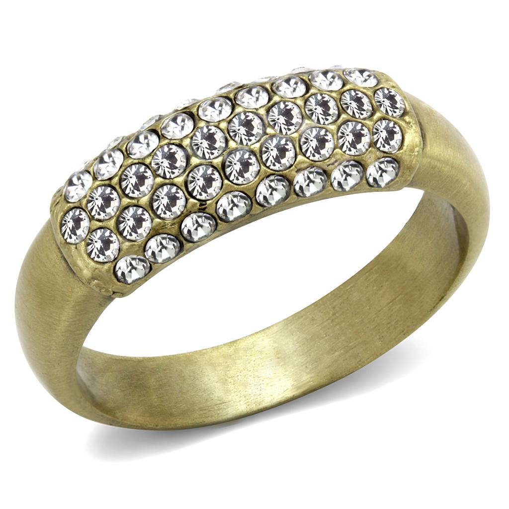 LO4125 - Antique Copper Brass Ring with Top Grade Crystal  in Clear-0