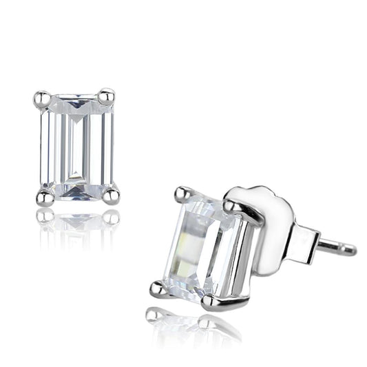 LO4128 - Rhodium Brass Earrings with AAA Grade CZ  in Clear-0