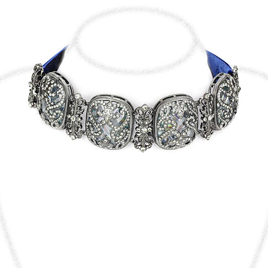 LO4206 - TIN Cobalt Black Brass Necklace with AAA Grade CZ  in Clear-0