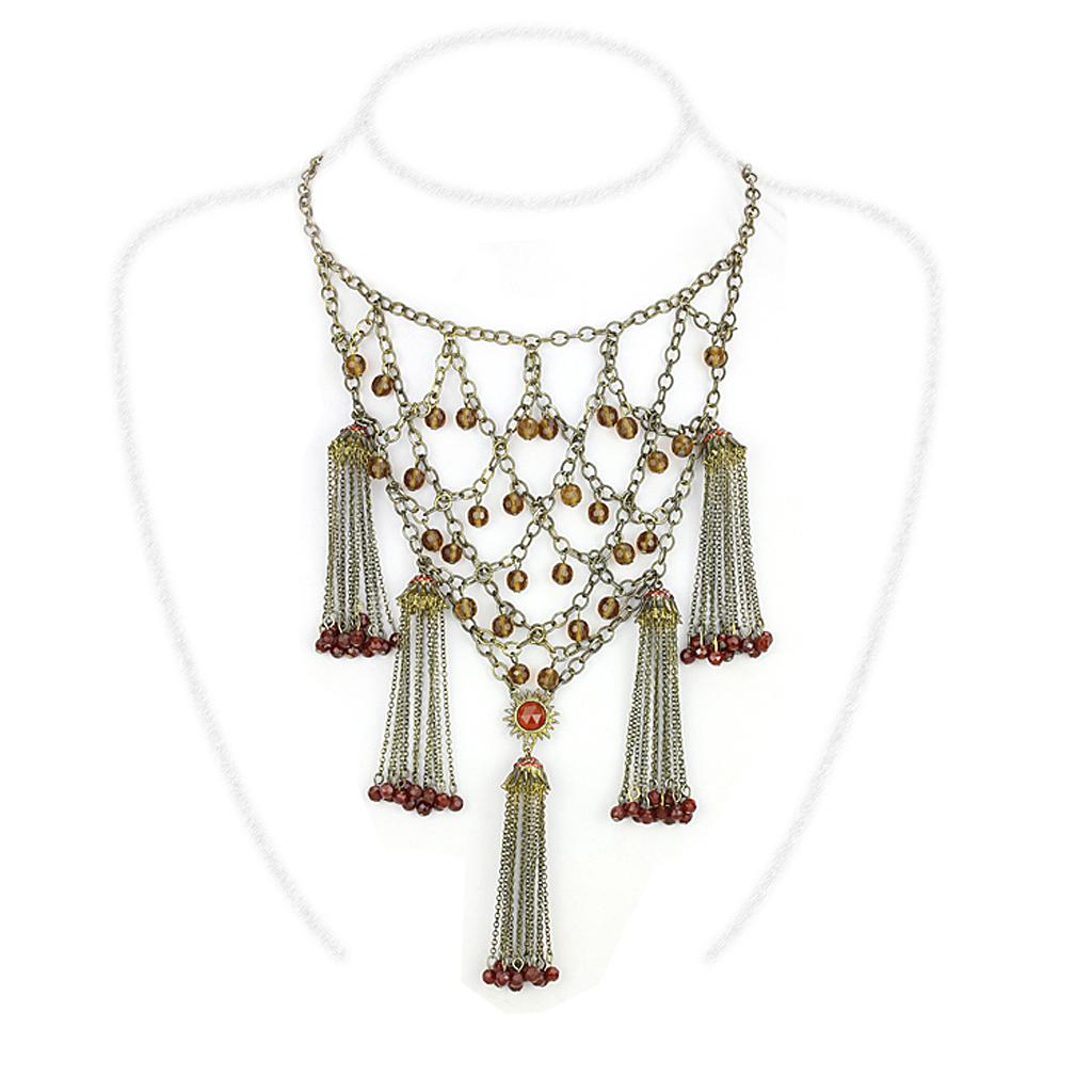 LO4213 - Antique Copper Brass Necklace with Synthetic Onyx in Red Series Alamode