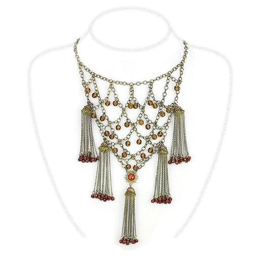 LO4213 - Antique Copper Brass Necklace with Synthetic Onyx in Red Series Alamode