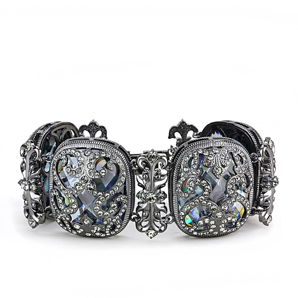 LO4225 - TIN Cobalt Black Brass Bracelet with AAA Grade CZ  in Clear Alamode