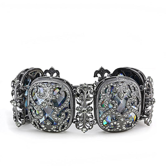 LO4225 - TIN Cobalt Black Brass Bracelet with AAA Grade CZ  in Clear Alamode