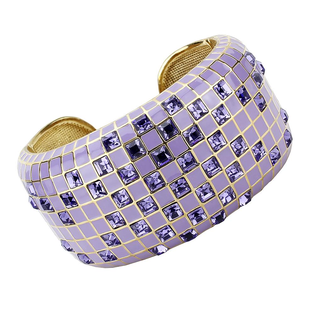 LO4271 - Gold Brass Bangle with Top Grade Crystal  in Tanzanite Alamode