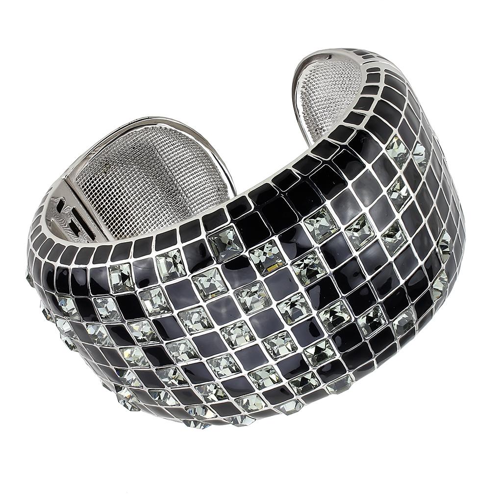 LO4272 - Rhodium Brass Bangle with Top Grade Crystal  in Black Diamond Alamode