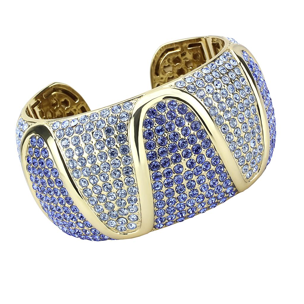 LO4276 - Gold Brass Bangle with Top Grade Crystal  in Multi Color-0