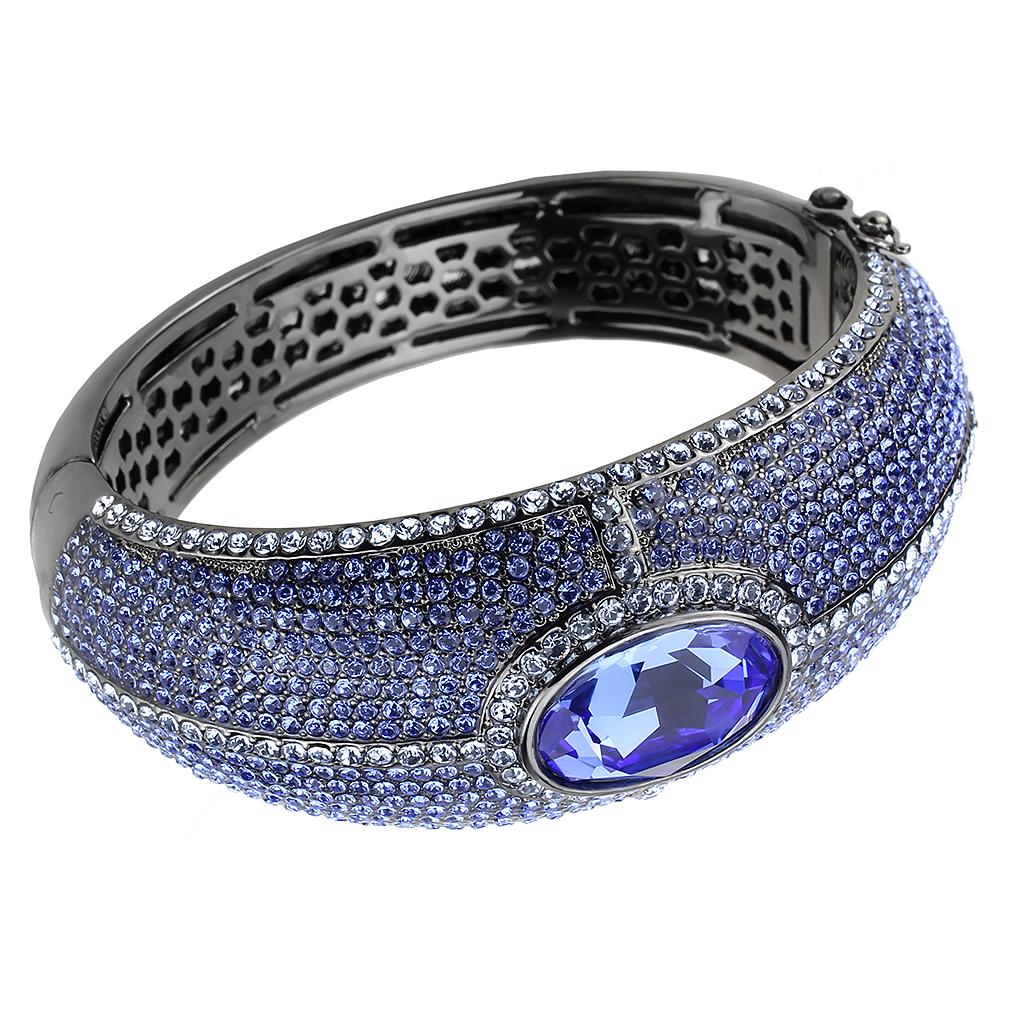 LO4283 - TIN Cobalt Black Brass Bangle with Top Grade Crystal  in Sapphire Alamode