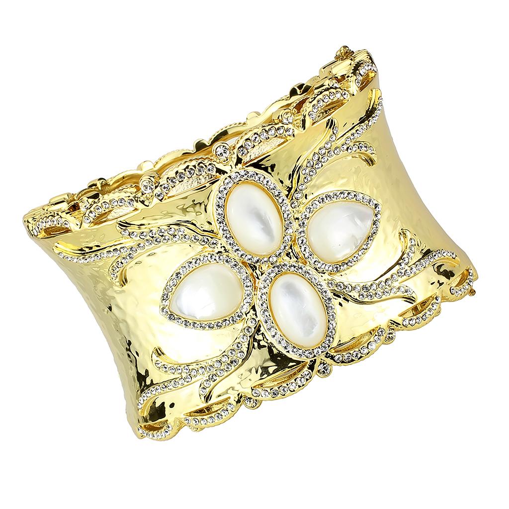 LO4285 - Gold Brass Bangle with Synthetic  in White Alamode