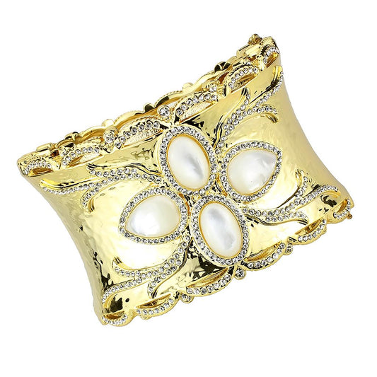 LO4285 - Gold Brass Bangle with Synthetic  in White Alamode
