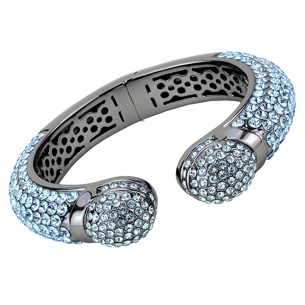 LO4289 - TIN Cobalt Black Brass Bangle with Top Grade Crystal  in Sea Blue-0