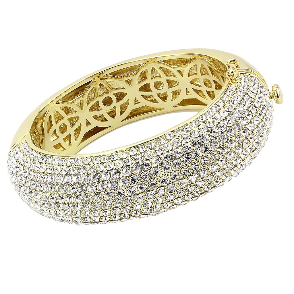 LO4301 - Flash Gold Brass Bangle with Top Grade Crystal  in Clear Alamode