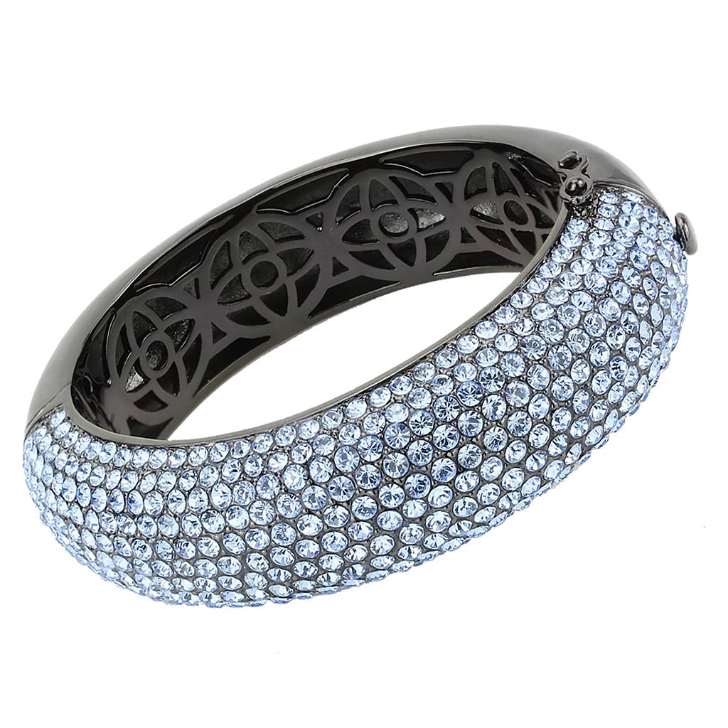 LO4307 - TIN Cobalt Black Brass Bangle with Top Grade Crystal  in Aquamarine Alamode
