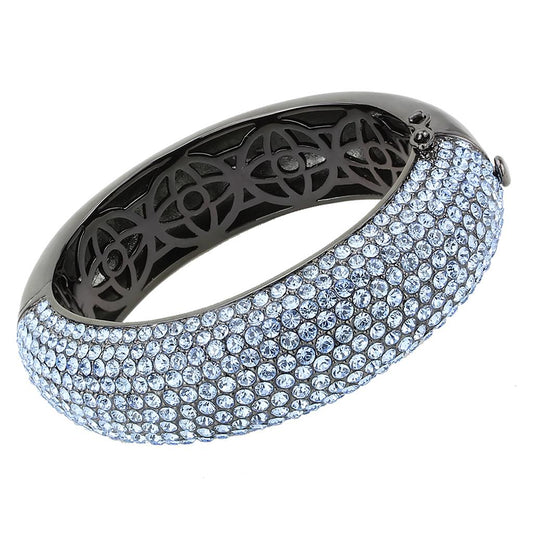 LO4307 - TIN Cobalt Black Brass Bangle with Top Grade Crystal  in Aquamarine Alamode