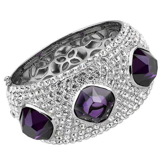 LO4330 - Rhodium Brass Bangle with AAA Grade CZ  in Amethyst-0