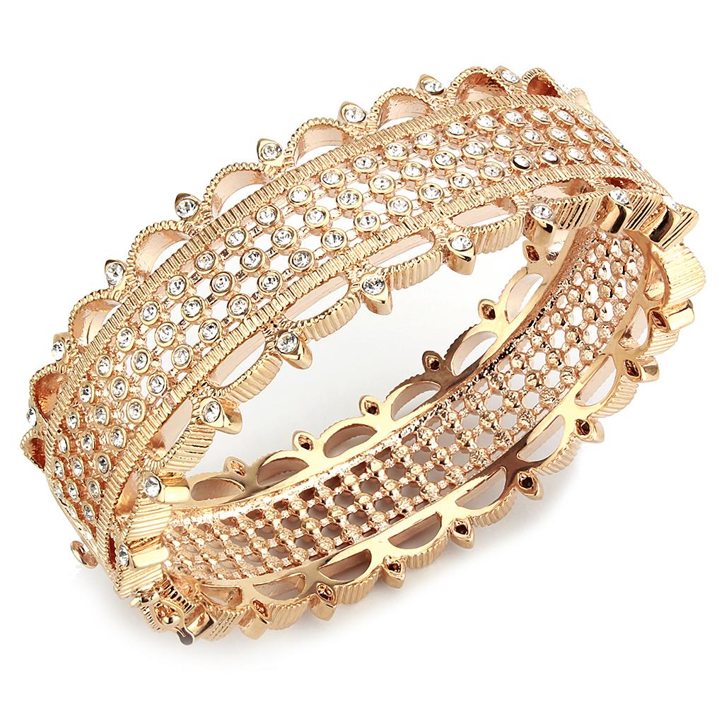 LO4344 - Rose Gold Brass Bangle with Top Grade Crystal  in Clear-0