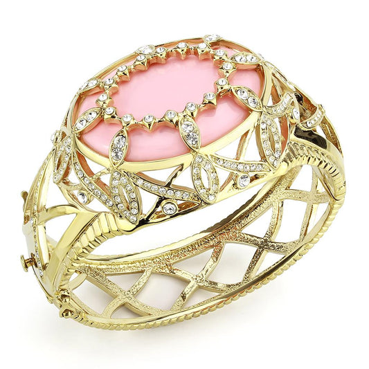 LO4347 - Gold Brass Bangle with Synthetic  in Rose Alamode