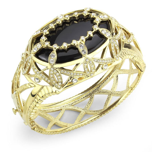 LO4349 - Gold Brass Bangle with Synthetic  in Jet Alamode
