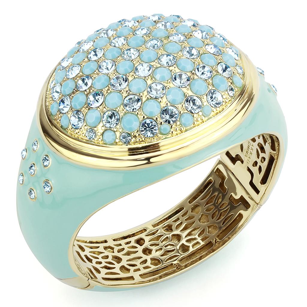 LO4350 - Gold Brass Bangle with Top Grade Crystal  in Multi Color Alamode