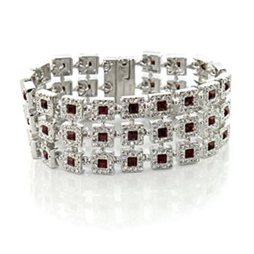 LO444 - Rhodium Brass Bracelet with Top Grade Crystal  in Siam Alamode