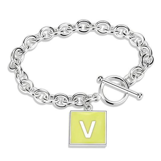 LO4643 - High-Polished Brass Bracelet with Epoxy  in Emerald Alamode