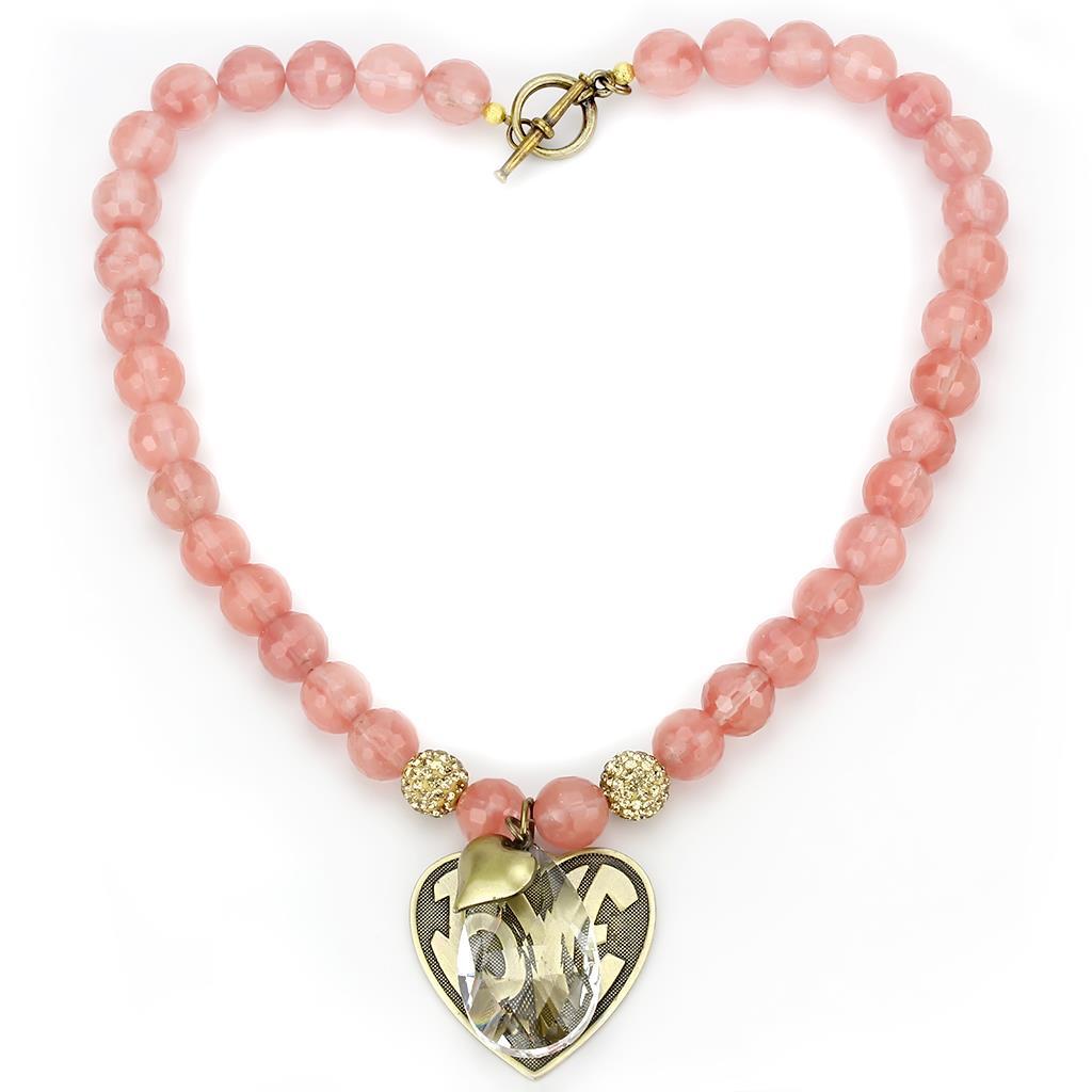 LO4662 - Antique Copper White Metal Necklace with Synthetic Synthetic Glass in Light Peach-0
