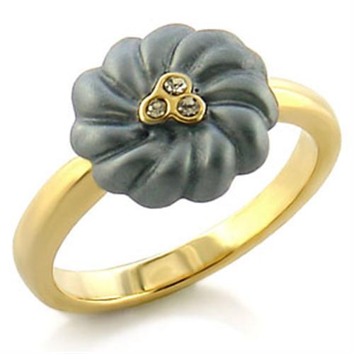 LO503 - Gold White Metal Ring with Top Grade Crystal  in Black Diamond-0