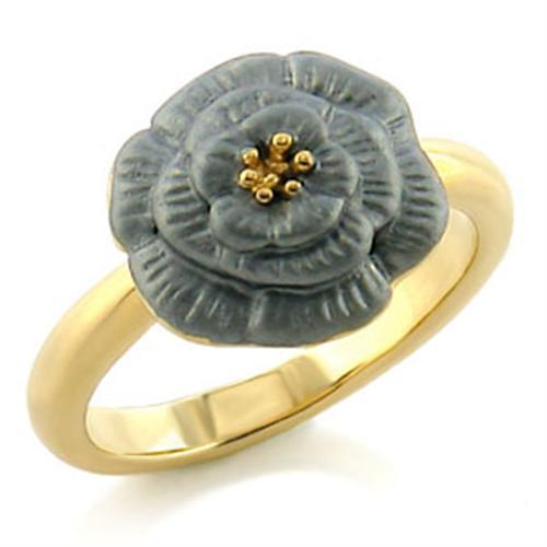 LO507 - Gold White Metal Ring with Top Grade Crystal  in Light Smoked-0