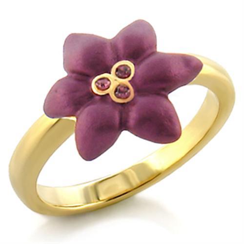 LO513 - Gold White Metal Ring with Top Grade Crystal  in Amethyst-0