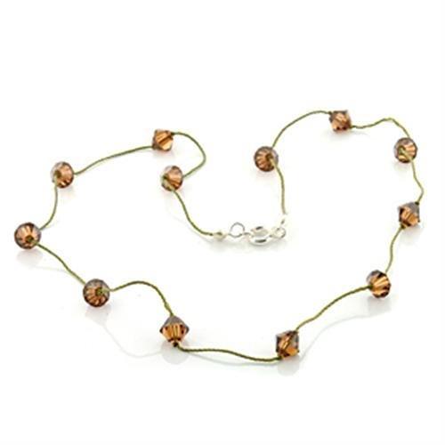 LO738 -  Brass Necklace with Top Grade Crystal  in Smoky Topaz-0