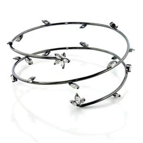 LOA454 - Ruthenium Brass Arm Loop with AAA Grade CZ  in Clear Alamode