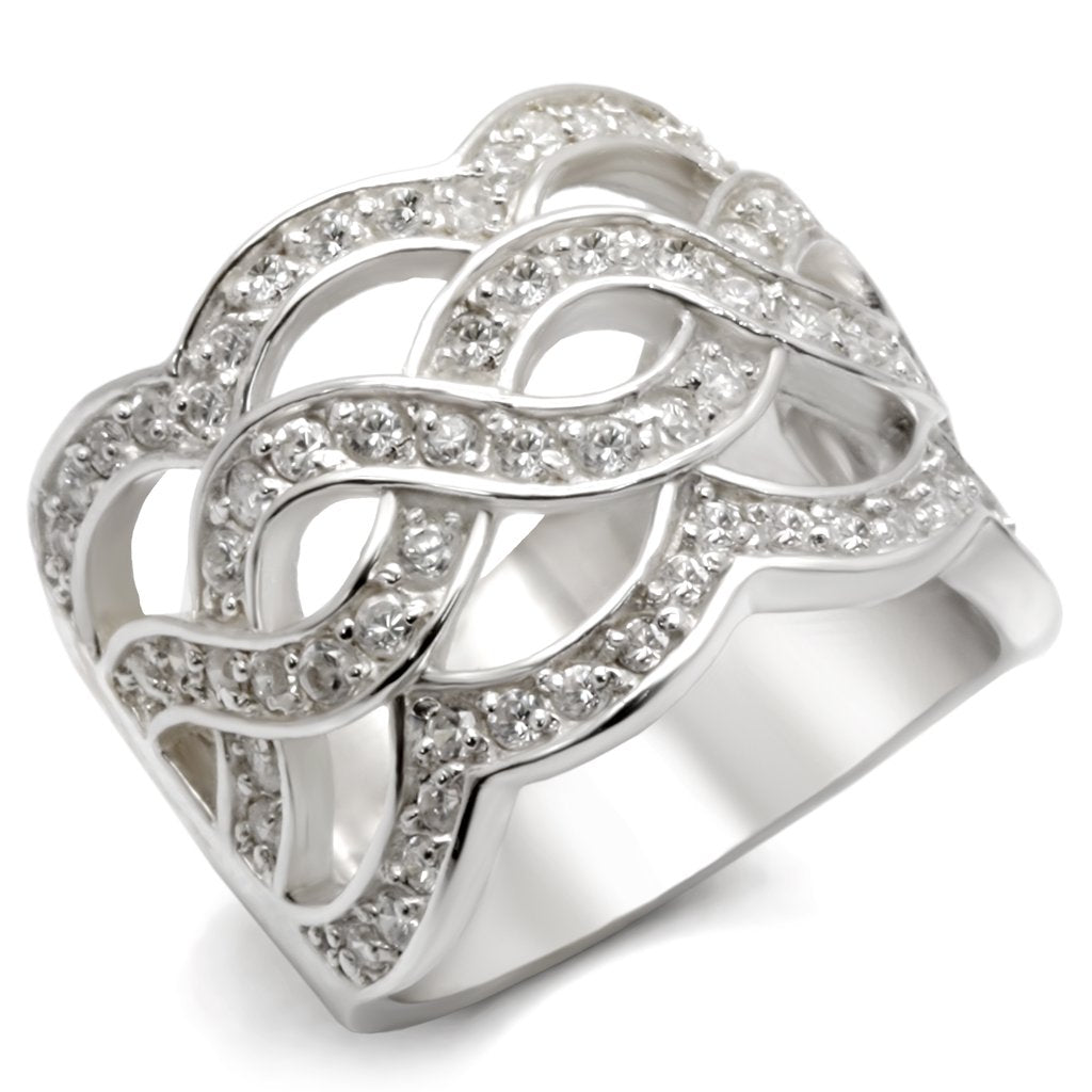 LOA553 - Rhodium 925 Sterling Silver Ring with AAA Grade CZ  in Clear-0