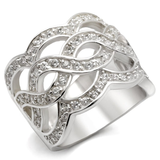 LOA553 - Rhodium 925 Sterling Silver Ring with AAA Grade CZ  in Clear-0