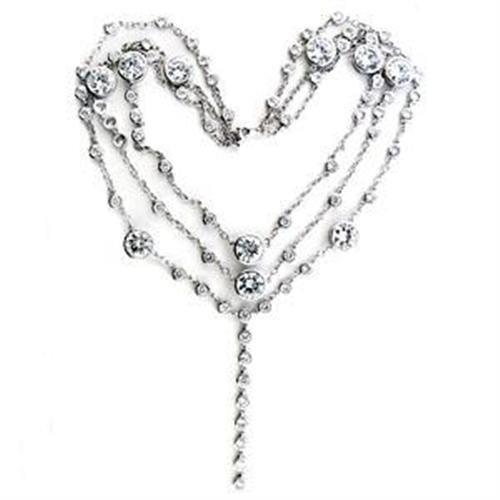 LOA554 - Rhodium 925 Sterling Silver Necklace with AAA Grade CZ  in Clear-0