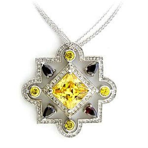 LOA557 - Rhodium 925 Sterling Silver Necklace with AAA Grade CZ  in Multi Color-0