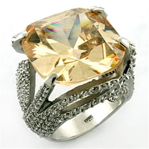 LOA649 - Rhodium 925 Sterling Silver Ring with AAA Grade CZ  in Champagne-0