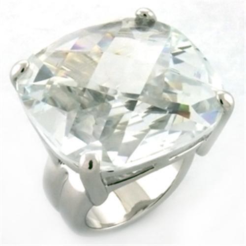 LOA677 - Rhodium Brass Ring with AAA Grade CZ  in Clear Alamode