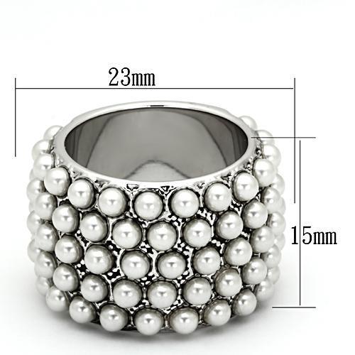 LOA832 - Rhodium Brass Ring with Synthetic Pearl in White Alamode