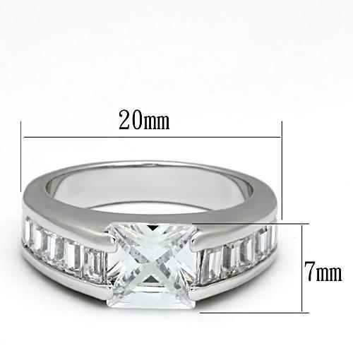 LOA843 - Rhodium Brass Ring with AAA Grade CZ  in Clear Alamode