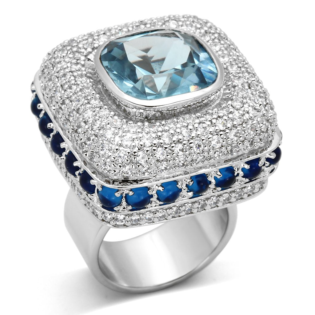 LOA861 - Rhodium Brass Ring with Synthetic Spinel in London Blue Alamode