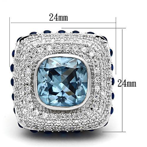 LOA861 - Rhodium Brass Ring with Synthetic Spinel in London Blue Alamode