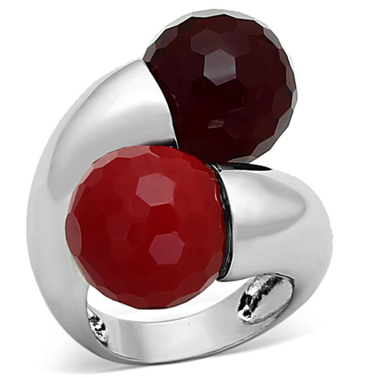 LOA903 - Rhodium Brass Ring with Synthetic Synthetic Glass in Multi Color Alamode