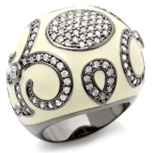 LOA939 - Ruthenium Brass Ring with AAA Grade CZ  in Clear-0